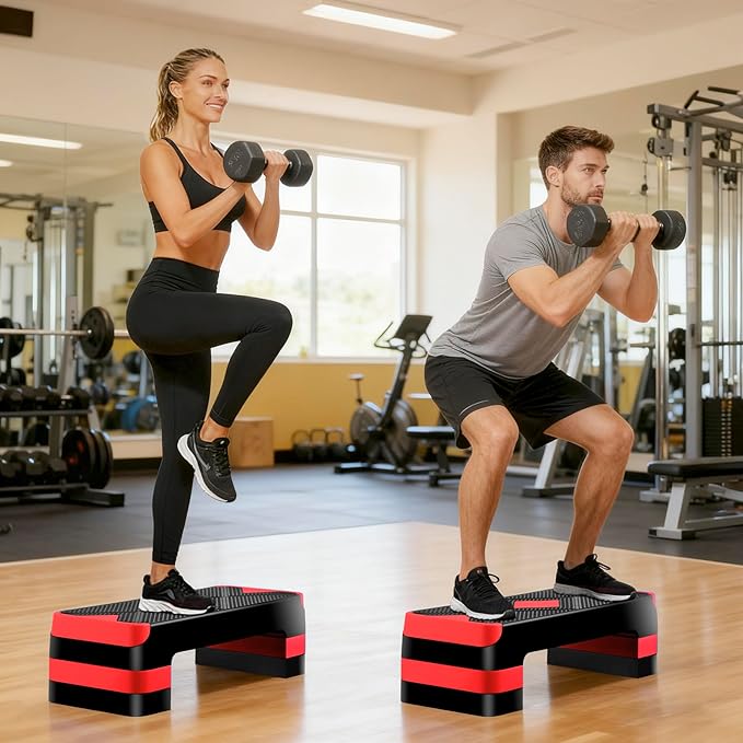 HomGarden Adjustable Workout Aerobic Stepper in Fitness & Exercise Step Platform Trainer Stepper w/Risers Adjust 4"-6''-8''