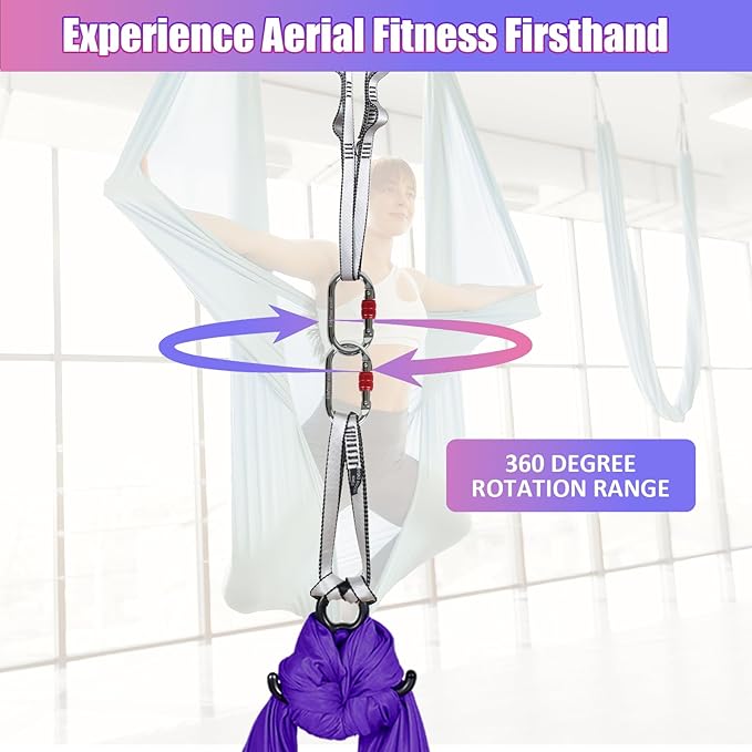 Aerial Silks Kit & Aerial Yoga Hammock - 11Yd Premium Fabric with Hardware - Easy Setup for Flying Yoga, Aerial Swing & Fitness - Supports Up to 14ft Rigging