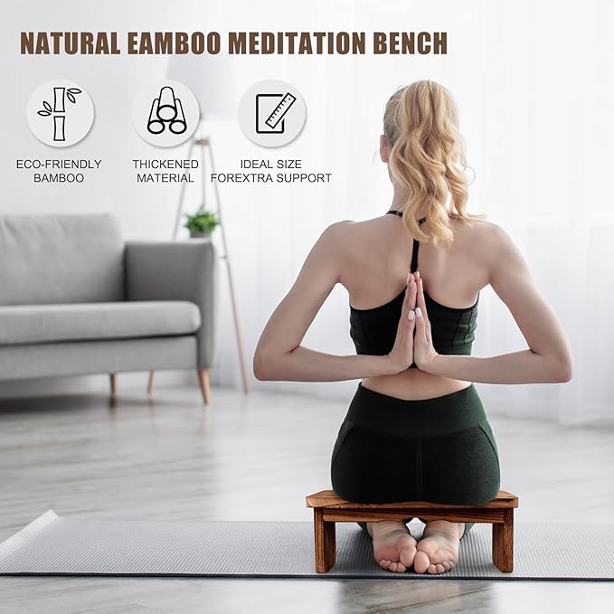 Folding Yoga Meditation Bench - Yoga Kneeling Bench for Adult, Wooden Zen Meditation Stool Kneeling Bench for Yoga Practice (Dark Brown)
