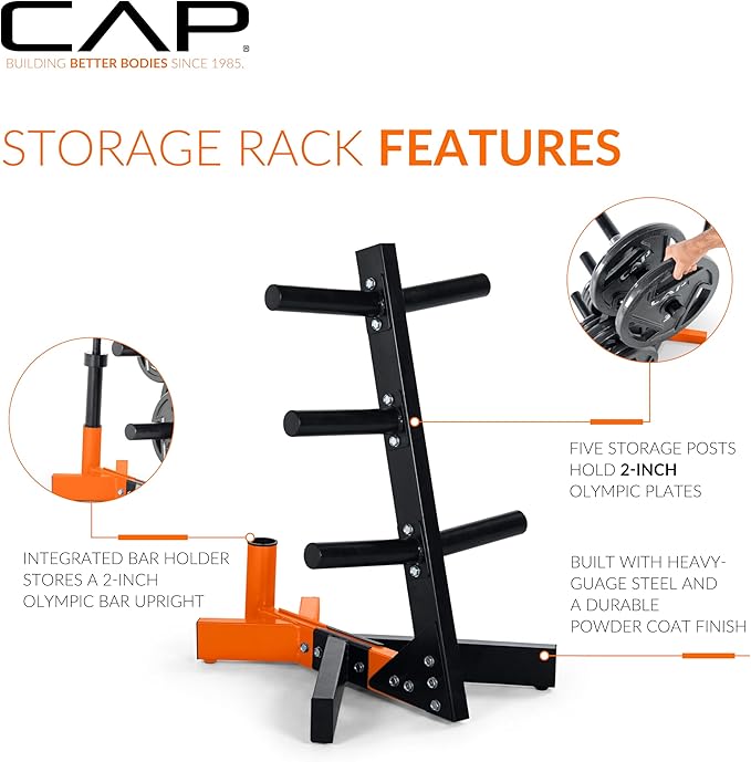 Cap Barbell Olympic Plate Tree Storage Rack, Multiple Colors