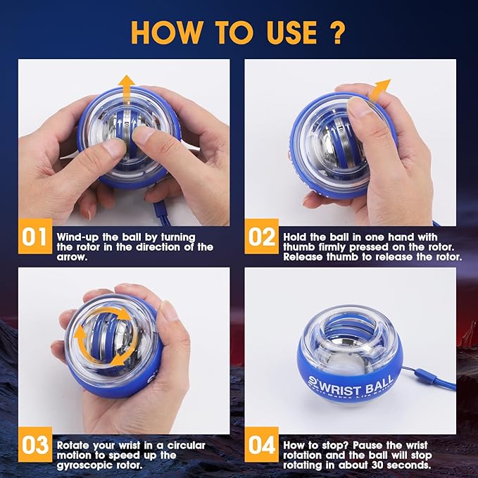 Wrist Trainer Ball Auto-Start Gyroscopic Forearm Exerciser Gyro Ball for Strengthen Arms, Fingers, Grip and Muscles