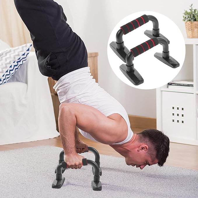 VALICLUD Push-up Stand Hand Grip Fitness Bracket, I-shaped Steel Bodybuilding Arm Strength Training Tool with Non-slip Base, Black and Red for Home Gym Chest Workout