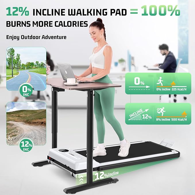 FUNMILY Upgrade Walking Pad Folding Treadmill with 12%/15% & Handle Bar, 3.5HP Foldable Under Desk Compact Treadmills for Home/Office/Gym, 400+lb Capacity, Shock Absorption