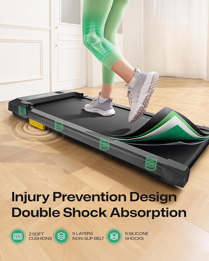 UREVO Smart Walking Pad, Standing Desk Treadmill with Double Shock Absorption, Quiet Operation, Workout APP with Track Insights and MIIT Mode, Plug and Play, Remote or APP Control for Home Office
