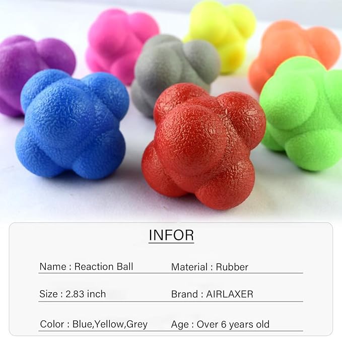 AIRLAXER Reaction Ball,Reflex Ball for Hand Eye Coordination Training,2.83 inch,Pack of 3-Blue,Yellow,Green.