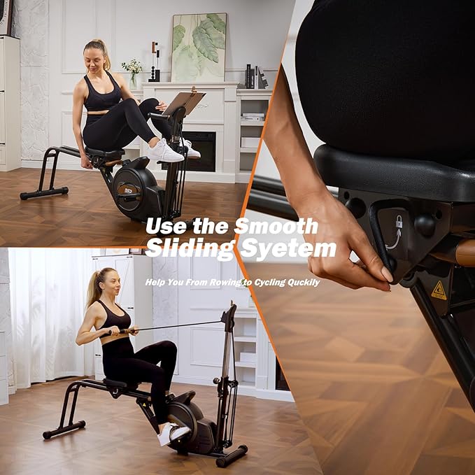 Rowing Machines for Home, 3 in 1 Rower Max 350 LBS, 8-Level Magnetic Resistance Rowing Machines for Home Foldable, Full-Body Workout Compact Rowing Machine with APP Support for Gym Exercise
