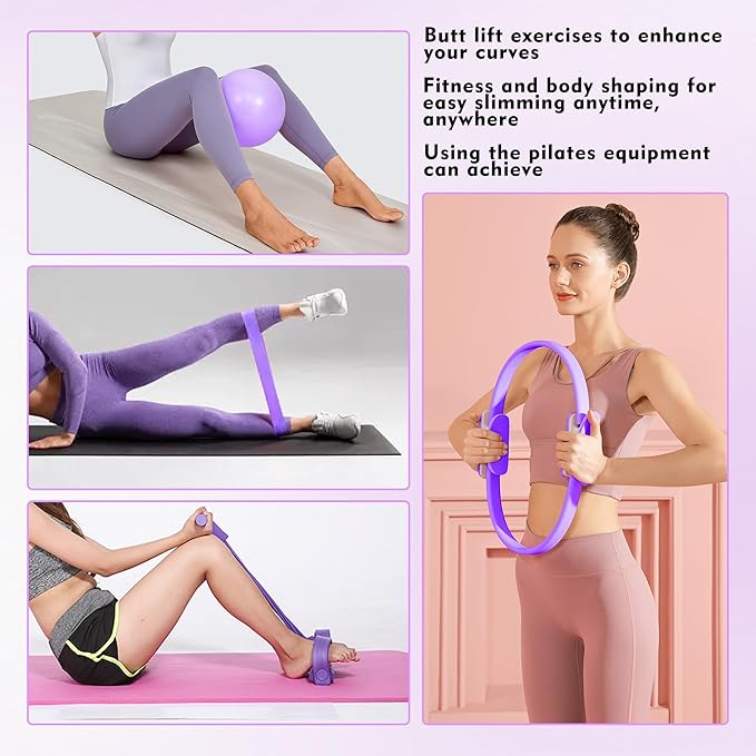 Home Pilates Kit for Women, Essentials Pilates Equipment Set- Pilates Ring, Figure Eight Supports, Mini Ball, Resistance Bands & Accessories for Beginners Workout at Home