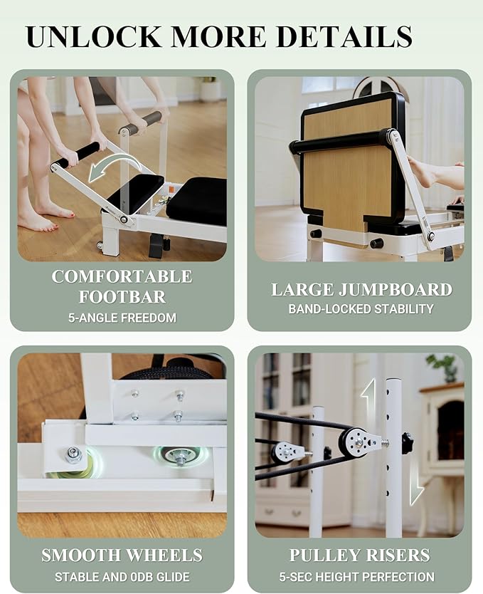 PAETA Pilates Reformer, 86" Foldable Reformer Pilates Machine for Home Use, with Dual Resistance- Springs and Cords, Pilates Equipment for Home Workouts with Jump Board, Up to 400 LBS