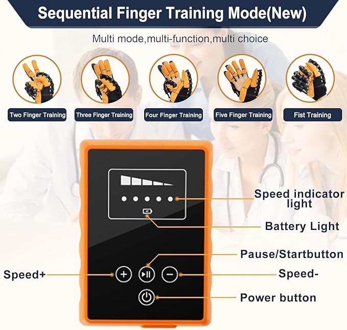 Rehabilitation Robot Gloves, Finger Exerciser for Stroke Recovery Hand Glove Equipment Hand Function Rehabilitation, Adjustable Strength and Supports USB Charging