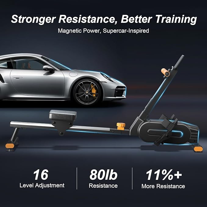 2026update Magnetic Rowing Machines for Home,Rower Machine with 16 Levels,Powerful Silent Magnetic Resistance,350lbs Weight Capacity,LCD Monitor,Silent Rail System,Row Machine for Home Gym Exercise