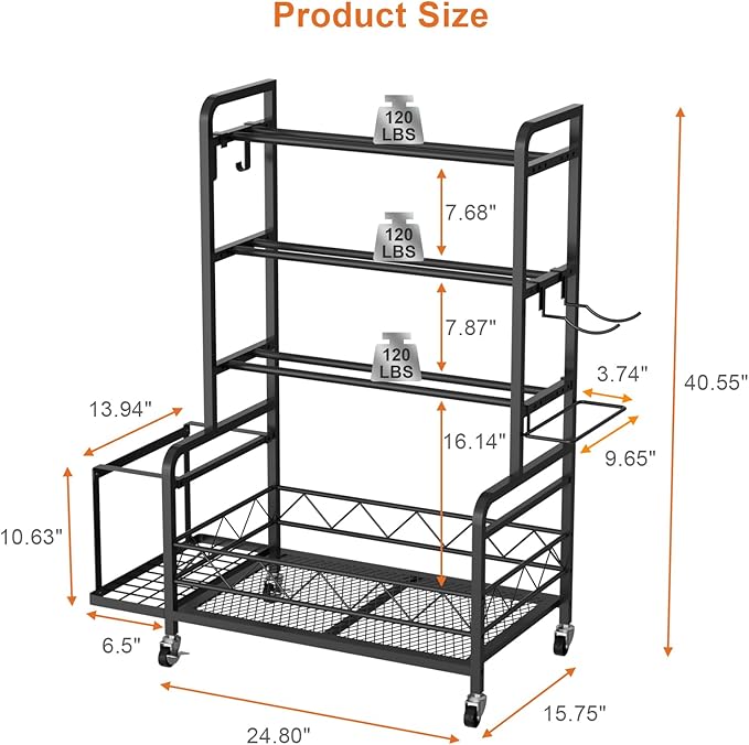 Dumbbell Rack, Adjustable Weight Rack for Home Gym Storage with 4 Wheels, Side Basket, Hooks, Multipurpose Metal Dumbbell Stand for Kettlebells, Yoga Gear, Strength Training Equipment, Black