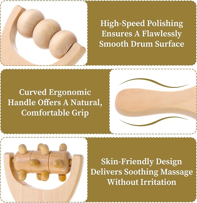 8Pcs Wooden Hand Massage Roller, 4 Types Muscle Roller Stick, Manual Wood Therapy Massage Tools Massager Rollers, for Relaxes Thigh, Leg, Hands Full Body Muscle Men Women