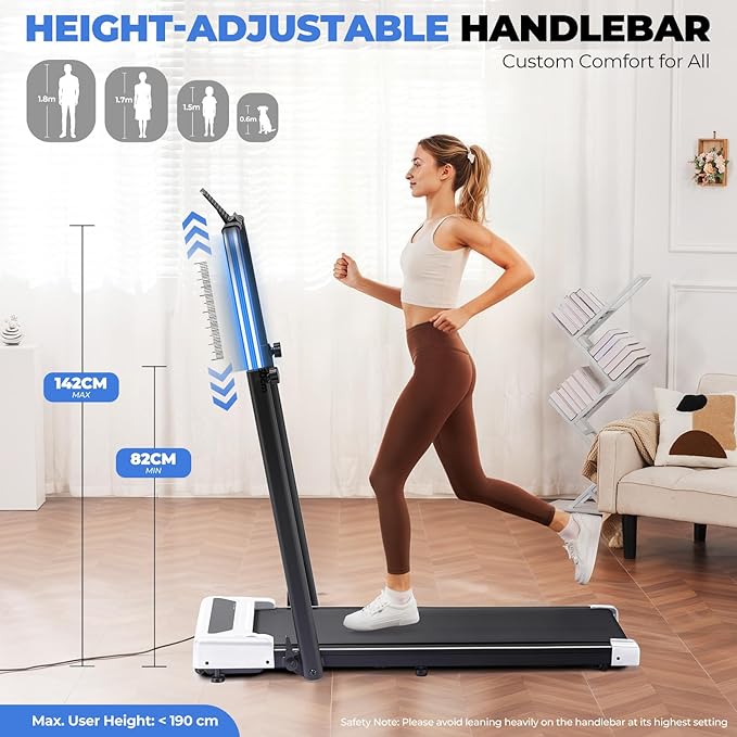 GORISE Walking Pad Treadmill with Adjustable Height Handle Bar and Incline, 3HP Quiet Foldable Under Desk Treadmill, Portable Treadmills for Home 350LBS with Remote Control LED Display