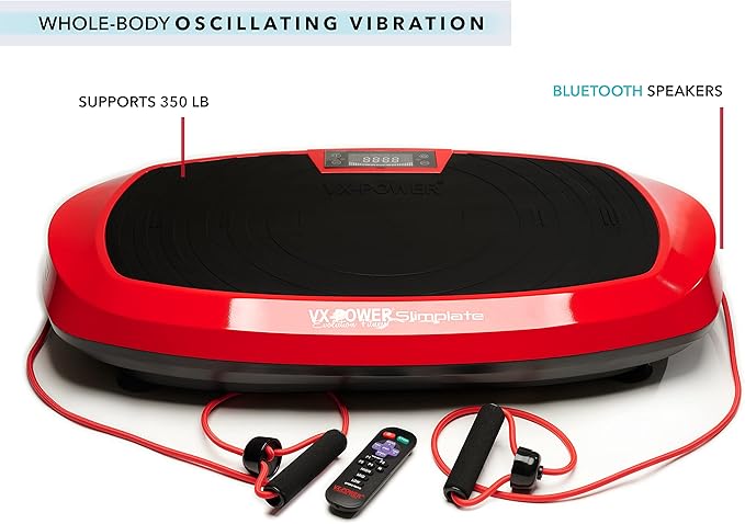 VX-Power Slimplate Galaxy - Vibration Plate Whole Body Vibration Platform Exercise Machine with Resistance Cords for Body Shaping, Cardio, Toning & Wellness, Bluetooth Speakers