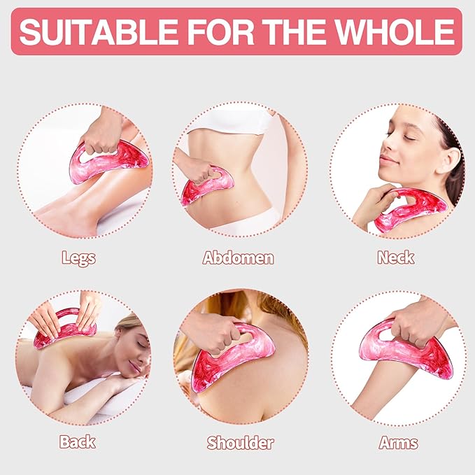 Body Gua Sha Tool Deep Tissue Massager for Back Pain & Full Body, Large Resin Lymphatic Drainage Scraping Board for Cellulite Removal, Ergonomic Hollow Grip, Face & Leg Massage Kit(Red)