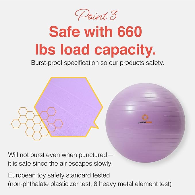 Primasole Exercise Ball for Balance Stability Fitness Workout Yoga Pilates at Home Office & Gym Birthing Ball for Pregnancy, Office Ball Chair