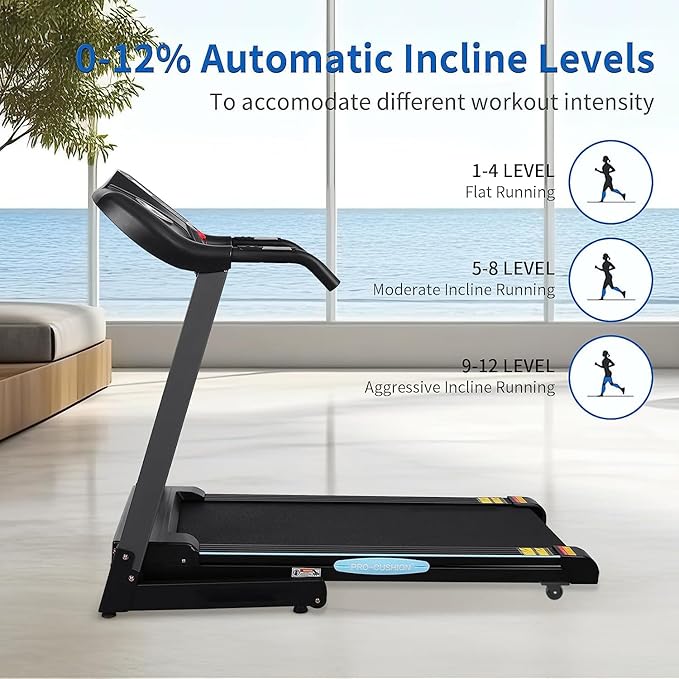 Treadmills for Home, Folding Treadmill with 12% Auto Incline, 2.5 HP, 8.5 MPH Speed, 15 Preset Programs, Heart Rate Sensor, LCD Display, 220 lb Weight Capacity for Office Workout