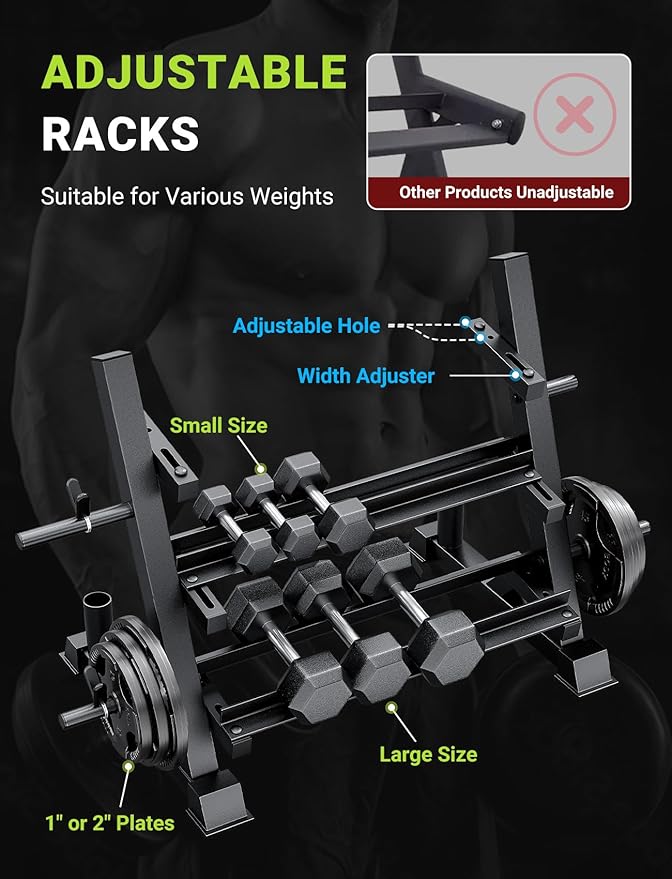 YOLEO Professional Dumbbell Rack, 1100LBS Capacity Weight Rack for Dumbbells Barbells Kettlebells, 3-Tier Adjustable Weight Stand, Multifunctional Weight Storage, Compact Weight Organizer for Home Gym (Rack Only)