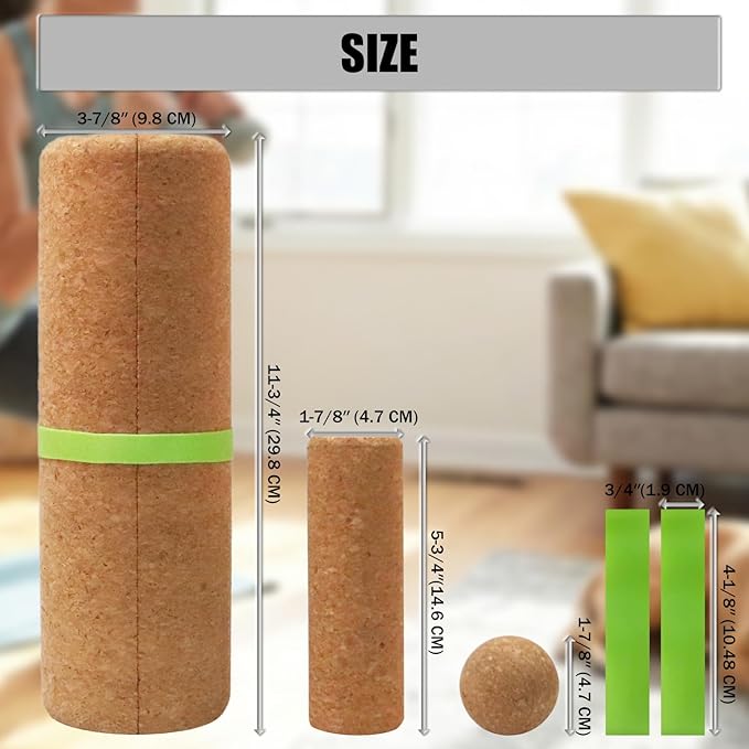 Cork Balance Beam Complete Set, Integrated Foot & Ankle Stability System with Roller, Massage Ball & Toe Resistance Bands for Yoga & Recovery