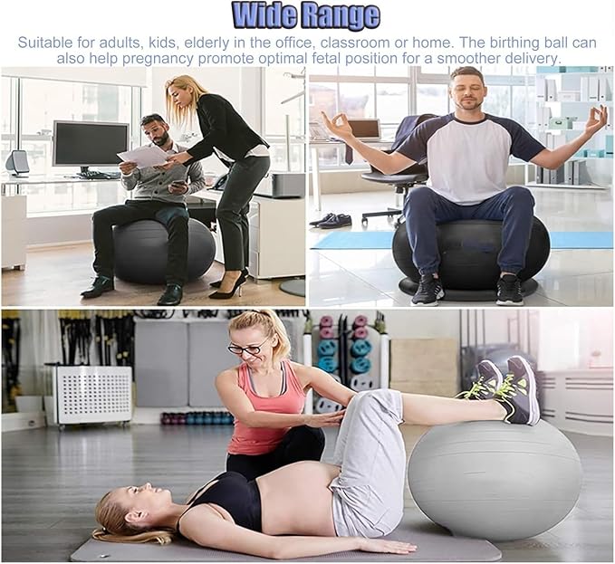 Yoga Ball Chair,Yoga Ball，Exercise Ball, Office Ball Chair with Base & Pump Stability Yoga Ball Seat for Back Pain Relief Home Gym Exercise Ball Chair for Core Strength Training(Purple,Diameter 55cm (
