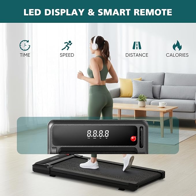 Smug Compact Armless Treadmill, Space Saving Design for Home & Office, Quiet Under Desk Walking Pad, 200 Lbs Capacity 3 in 1 Portable Walking Treadmill