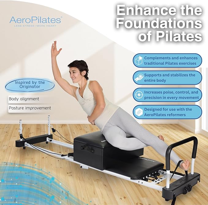 AeroPilates Box & Pole – Pilates Reformer Accessory for Strength, Balance & Flexibility – Includes Adjustable Support Pole, Strap & Instructional Workout Video – Compatible with All Pilates Reformers