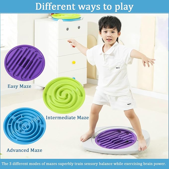 Balance Board Maze,Swing Maze Balance Board with 3 Interchangeable Turntables and 2 Balls for Exercise,Physical Therapy and Recreation