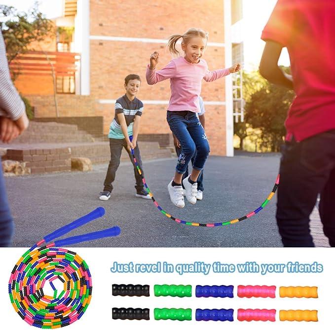Coolrunner 16 FT Long Jump Rope(2 PACK), Double Dutch Jump Ropes, Soft Beaded Skipping for Kids Adults, Plastic Segmented Long Enough for 4-5 Jumpers