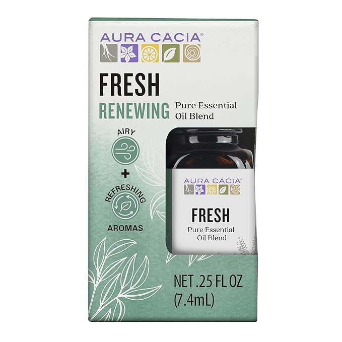 Aura Cacia Fresh Essential Oil Blend, Boxed 0.25 fl. oz. - Light Aroma, No Synthetic Fragrances