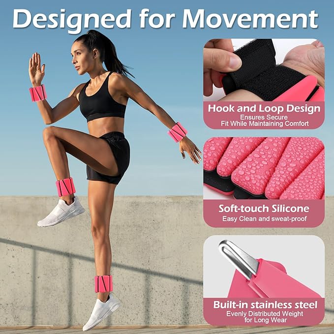 Wrist Ankle Weights for Women & Men, 2lbs/4lbs Adjustable Weighted Bangles to Boost Calorie Burn & Strength, Arm & Leg Weights for Pilates, Yoga, Walking, Barre, Gym & Home Workout