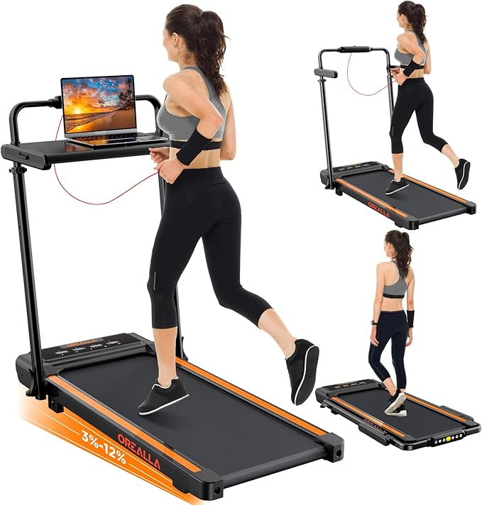 Walking Pad with 12% Incline, Under Desk Walking Pad Treadmill with Handle Bar & Removable Desk Workstation, 3 in 1 3.5HP Foldable Treadmill 300lbs Capacity for Home Office with Remote Control