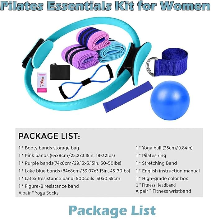 Better Me Pilates Kit, 11Pcs Better Me Pilates Essentials Kit for Women, Better Me Home Pilates Ring and Ball Set, Yoga Ball 25cm Figure 8 Resistance Band Yoga Bands for Home and Gym Workout