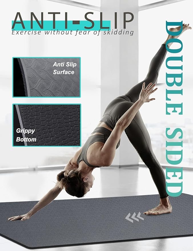 Yoga Mat Double-Sided Non Slip, 72'' x 32'' x 7mm - Extra Wide & Thick Yoga Mat for Women Men Kids, Professional TPE Yoga Mats for Home Workout, Yoga, Pilates and Floor Exercise, with Carrier Strap