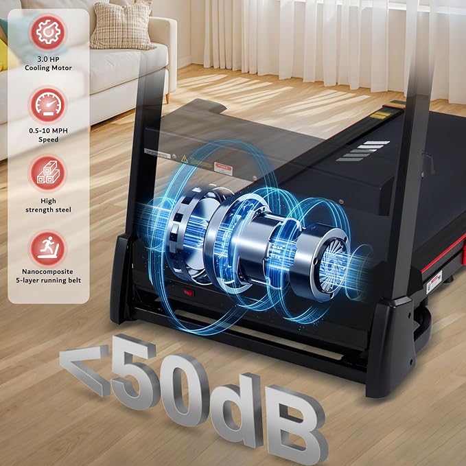 15% Auto Incline Treadmills for Home, 10 MPH Speed, 3.0 HP Foldable Treadmill, 18" Wider Belt, 36 Programs, Running Treadmills for Home with Bluetooth APP