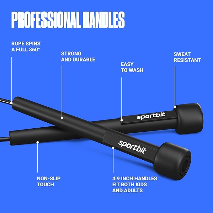 SPORTBIT Adjustable Jump Rope for Fitness and Exercise – Skipping Rope for Cardio, Boxing, and Weight Loss – Speed Rope perfect for Men & Women
