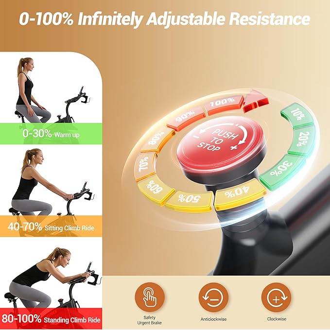 CURSOR FITNESS Exercise Bike, Brake Pad Stationary Bike for Home with Exclusive App, Stationary Bikes for Home with 300 lb Weight, Indoor Cycling Spin Bike Workout Bike with Extra Comfort Seat