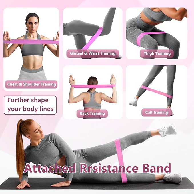 Thigh Trainer, 360°Adjustable Pelvic Floor Exercise Devices with LED Display, Inner Thigh Exerciser with 20LB Resistance Band for Women, Home Fitness Equipment for Hip, Leg, Arm, LightPink
