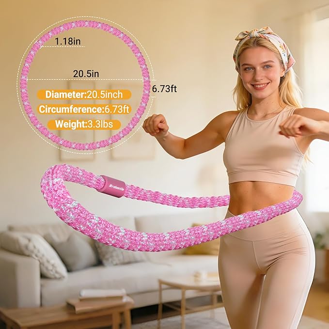 Soft Fitness Spring Hoop for Women Weight Loss, 3.3 lbs Weighted Exercise Infinity Hoop, Foldable and Portable Hula Circle Hoops for Home Travel