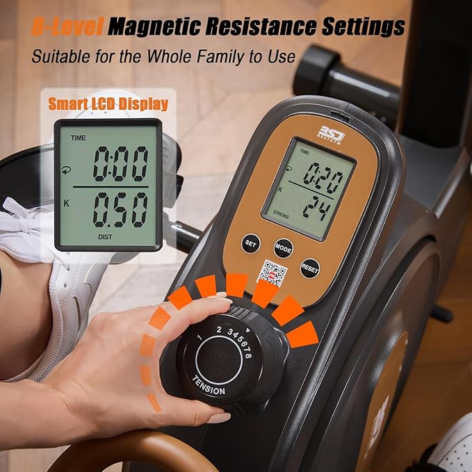Rowing Machine for Home, 3 in 1 Magnetic Rower with 6-Level Height Adjustable, LCD Monitor & Phone Holder, APP Compatible, Folding Design, 350LBS Weight Capacity for Full-Body Workout