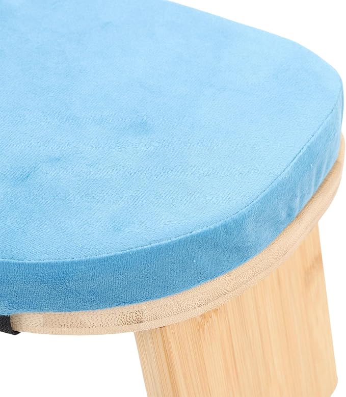 Dioche Wooden Meditation Bench Ergonomic Detachable Meditation Kneeling Stool with Soft Cushion and Carry Bag for Home Yoga and Practice Wood Cotton Material (Blue)