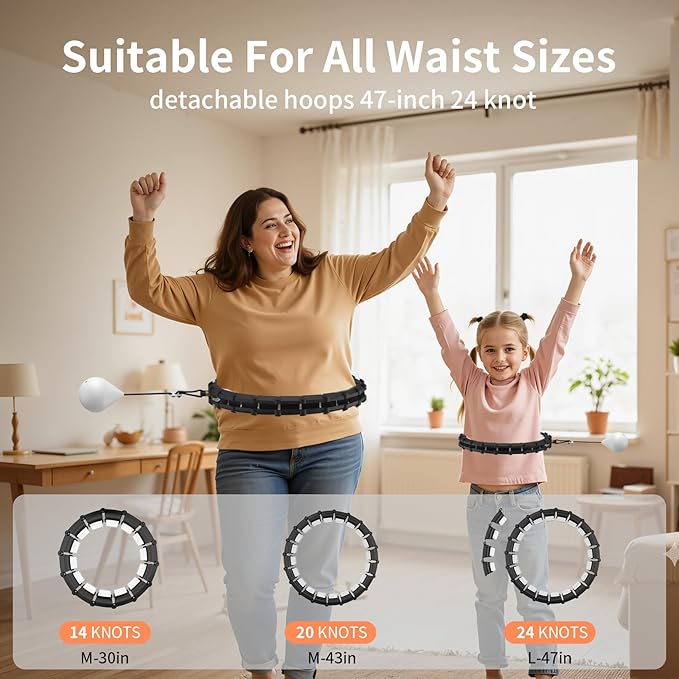 Smart Queen 24 Detachable Knots Quiet Hoop, Weighted Infinity Hula Fit Hoop for Adults Weight Loss, Great for Women and Beginners