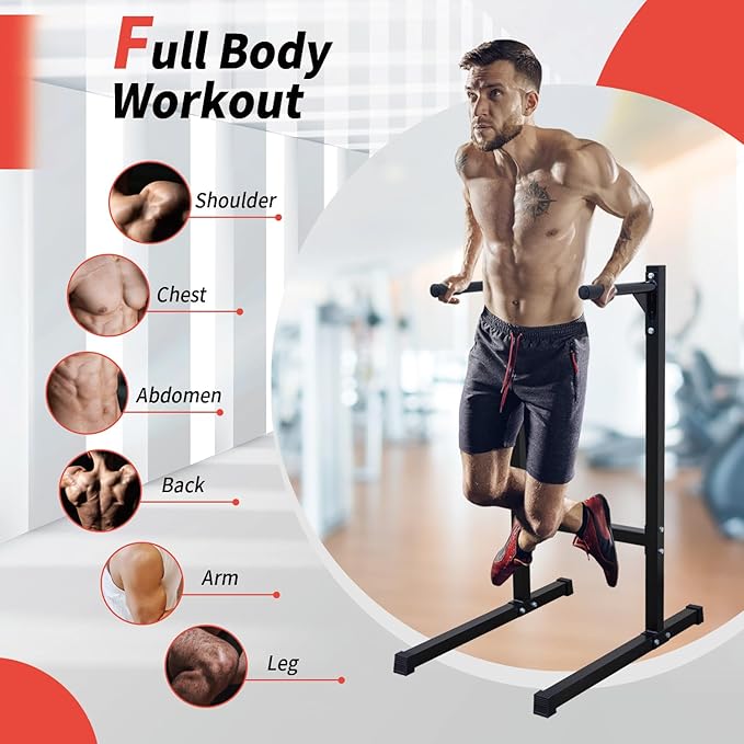 Adjustable Height Dip Bar Station, Heavy Duty Dip Station for Home Gym,Multi-function Dip Station Pull Up Bar Full Body Strength Training Workout Fitness Equipment for Tricep Dips