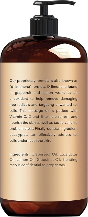 New York Biology Anti Cellulite Massage Oil 8 Fl Oz – Made with 100% Natural Oils – Body Oil for Massage Therapy, Muscle Relaxation and Deep Tissue - Pack of 2