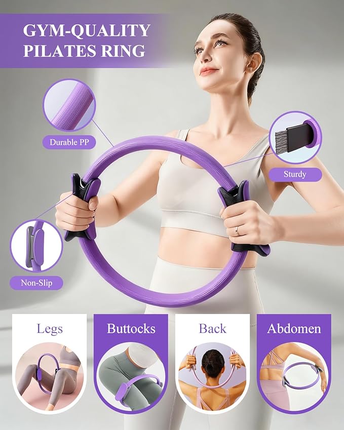 Home Workout Pilates Kit for Women, Better me Pilates Ring and Ball Set Essentials Equipment, with 5 Resistance Bands, Massager Roller, Yoga Starter Accessories for Toning Arms, Thighs & Core