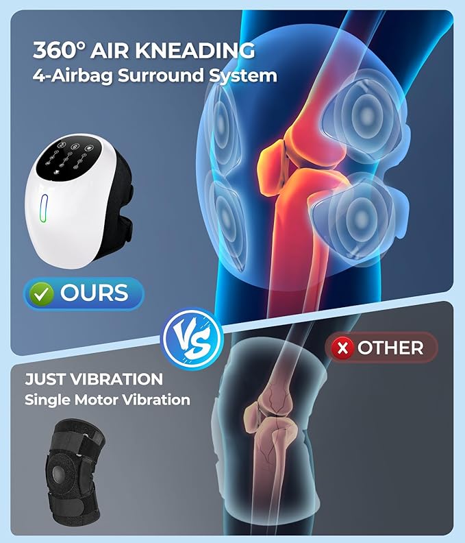 360° Kneading Cordless Knee Massager, with 1-Second Heat & Red Light Therapy | 3 Modes, Fits Knee Circumference 12–14 inch | Joint Pain Relief, Ideal for Athletes, Seniors, Active Adults