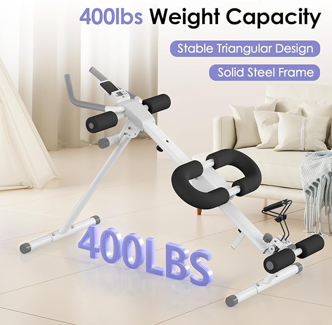 Foldable Ab Machine, 5-in-1 Adjustable Ab Trainer for Home Gym, Full-Body Core Workout Equipment with 10 Length Levels, LED Display & Silent Rollers | Sit-Up & Rowing Machine for Abs Sculpting