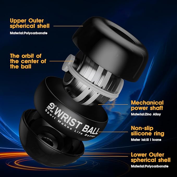 Wrist Trainer Ball Auto-Start Gyroscopic Forearm Exerciser Gyro Ball for Strengthen Arms, Fingers, Grip and Muscles
