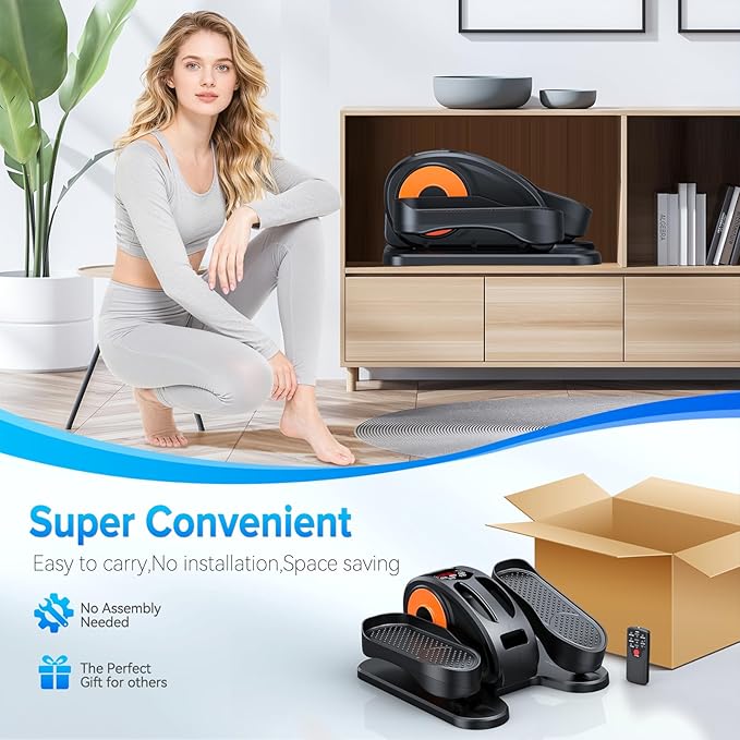 Under Desk Elliptical Machine, Electric Elliptical Leg Exerciser for Seniors Fully Assembled, Quiet & Portable Electric Seated Pedal Exerciser with Remote Control & 12 Adjustable Speeds