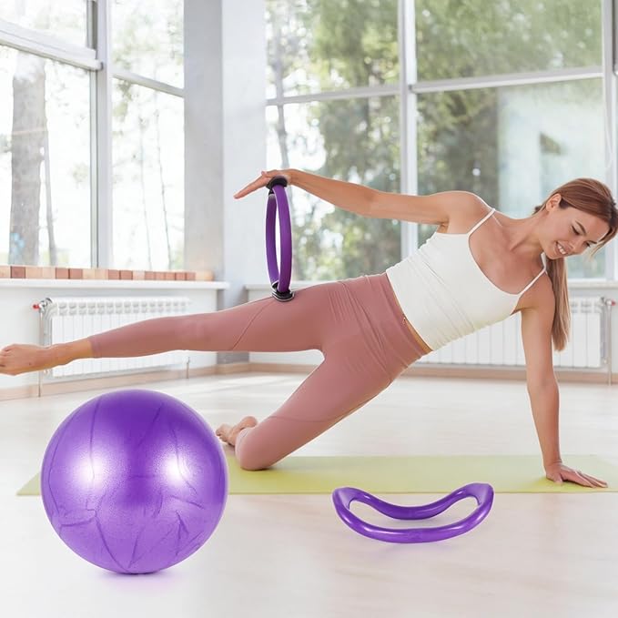 Pilates Ring Kit for Home, 13-Piece Set for Women, Includes Yoga Ball, Resistance Bands, and More