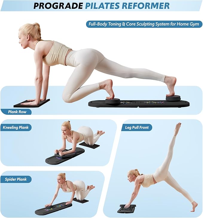 Pilates Board & Reformer Machine Set - Foldable Home Pilates Equipment, 6-in-1 Multifunctional Pilates Sliding Board for Women/Men, Portable Pilates Reformers Workout Machine 2025 Pro Version